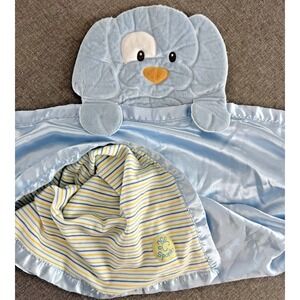 Baby Gund Spunky Puppy Security Blanket Blue Dog Satin Back 26x36 Lovey Striped